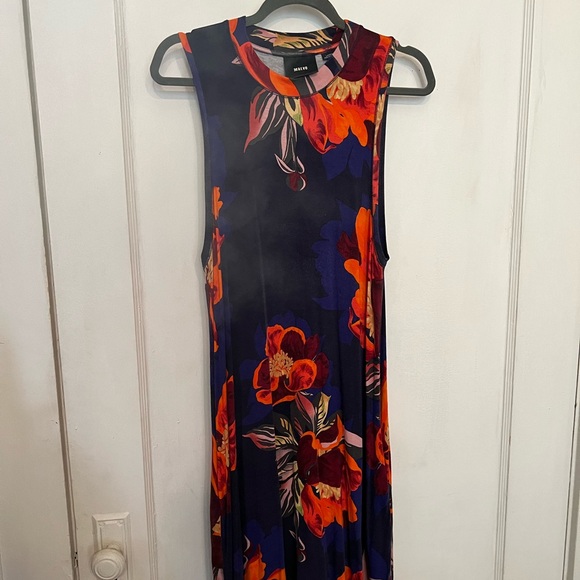 Anthropologie Maeve purple mini dress with vibrant tropical print w/pockets L - Picture 4 of 7